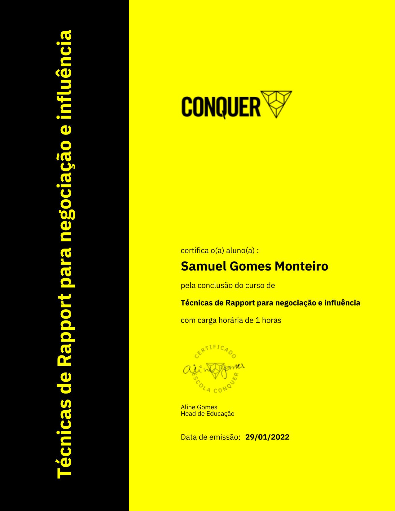 Certificado de Técnicas de Rapport para negociação e influência